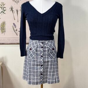 Vintage 90s Y2k Blue Plaid Pockets Button Up Mini Skirt Academia Old Preppy XS S